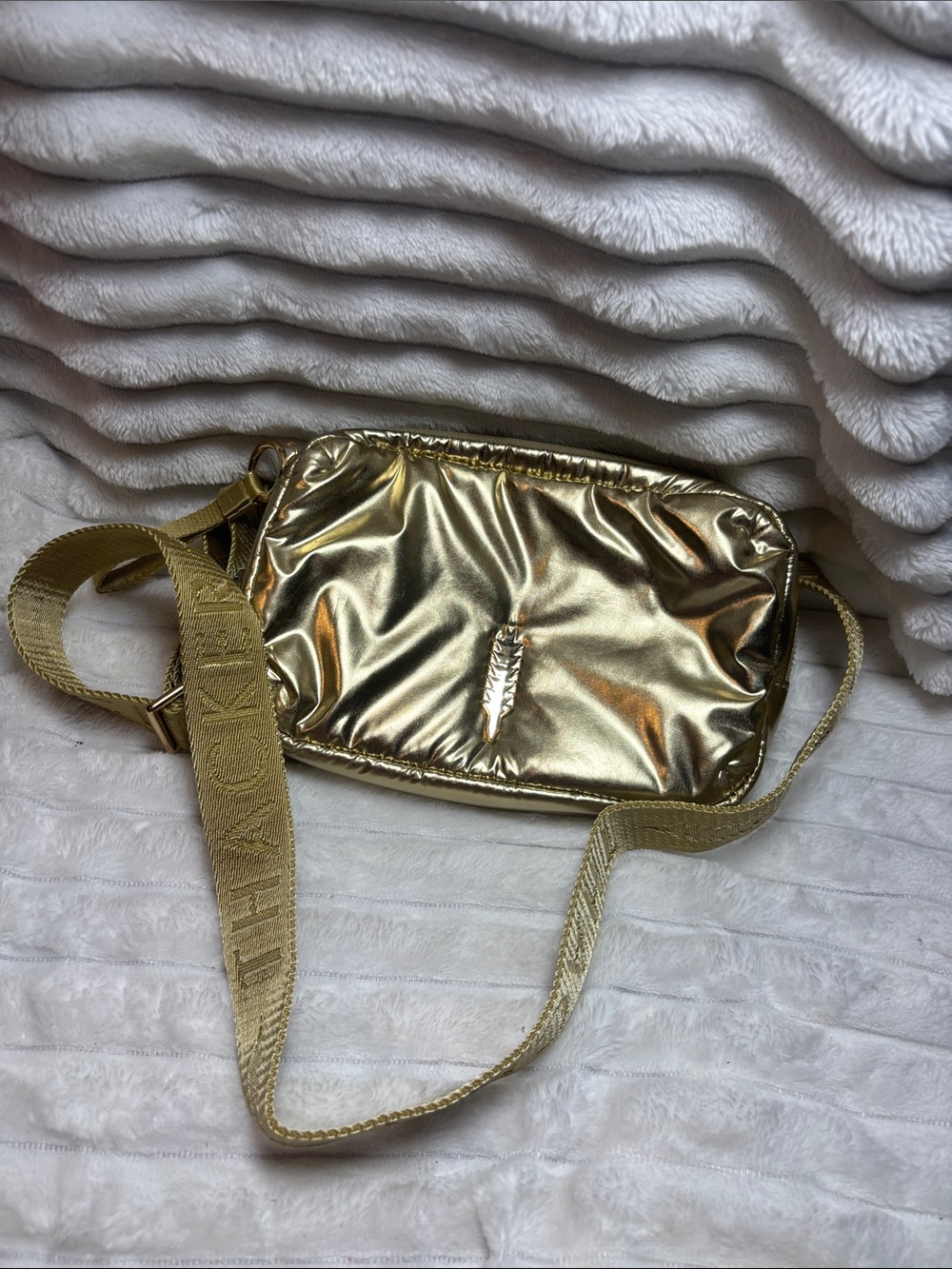 Thacker Gold Puffy Crossbody Bag with Adjustable Strap Nordstrom EUC